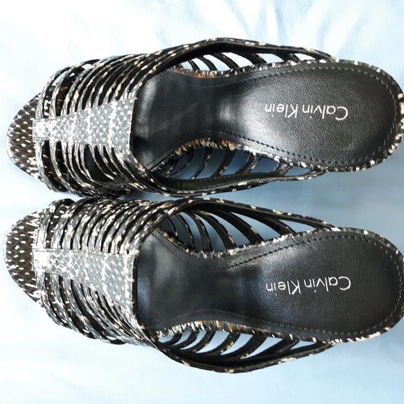Calvin Klein Black Creme Snakeskin Wedge Heels - Picture 7 of 8